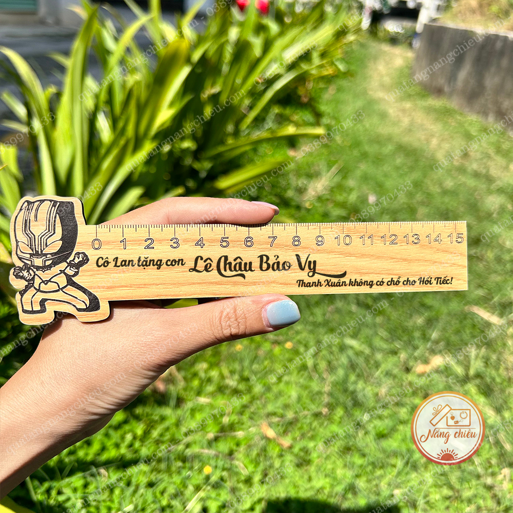 [Báo đen] Thước gỗ đầu thước hình siêu nhận tặng các bé nam - thước khắc theo yêu cầu phù hợp tặng sinh nhật, khen tặng