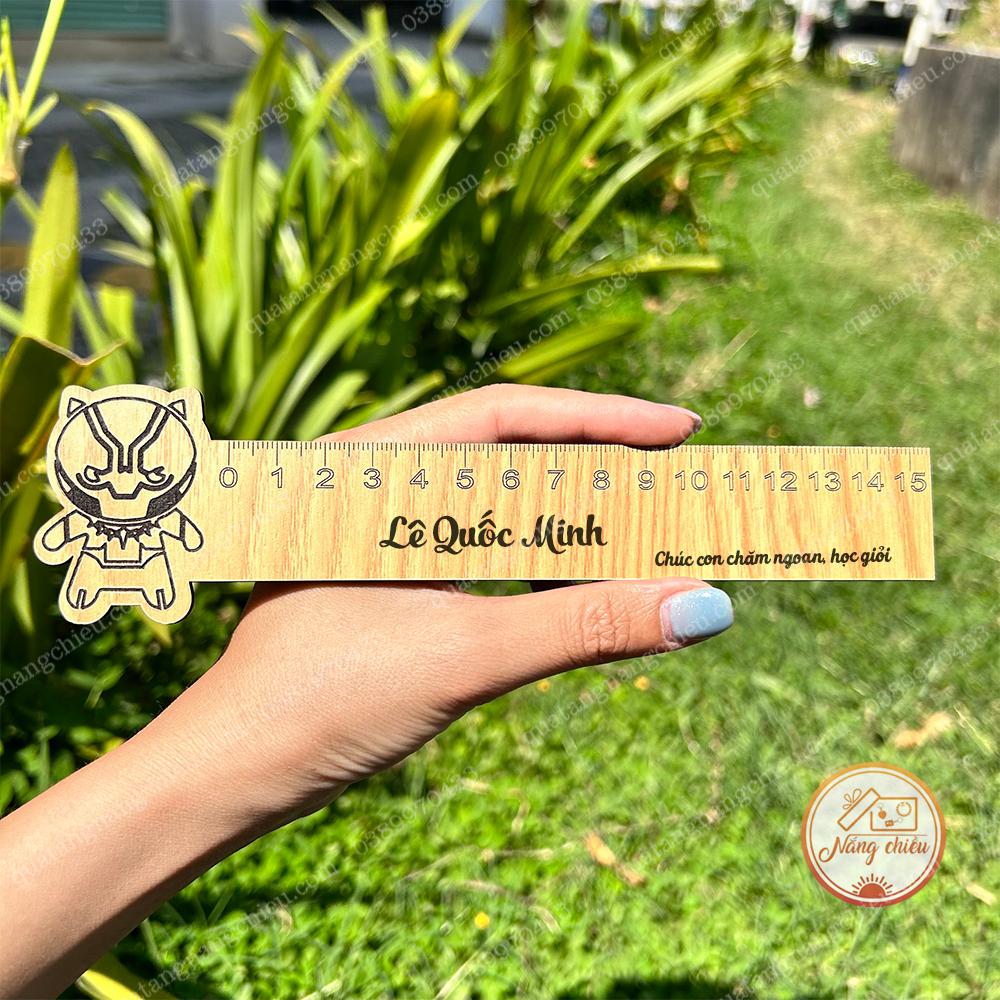 [Báo đen] Thước gỗ đầu thước hình siêu nhận tặng các bé nam - thước khắc theo yêu cầu phù hợp tặng sinh nhật, khen tặng