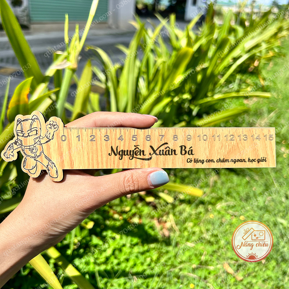 [Báo đen] Thước gỗ đầu thước hình siêu nhận tặng các bé nam - thước khắc theo yêu cầu phù hợp tặng sinh nhật, khen tặng