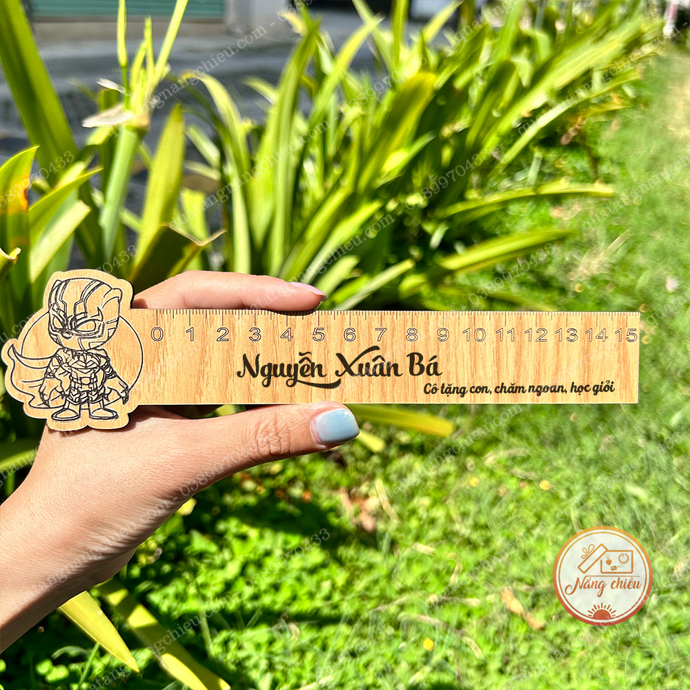 [Báo đen] Thước gỗ đầu thước hình siêu nhận tặng các bé nam - thước khắc theo yêu cầu phù hợp tặng sinh nhật, khen tặng