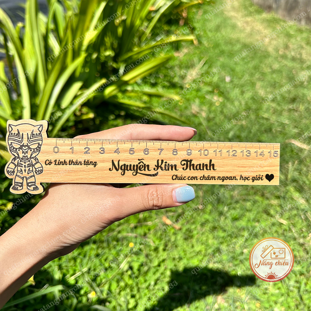 [Báo đen] Thước gỗ đầu thước hình siêu nhận tặng các bé nam - thước khắc theo yêu cầu phù hợp tặng sinh nhật, khen tặng
