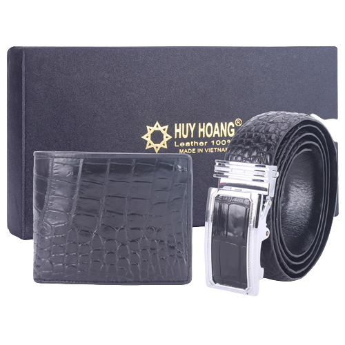 Bóp & Dây nịt nam Huy Hoàng da cá sấu màu đen HP2201-HP4201