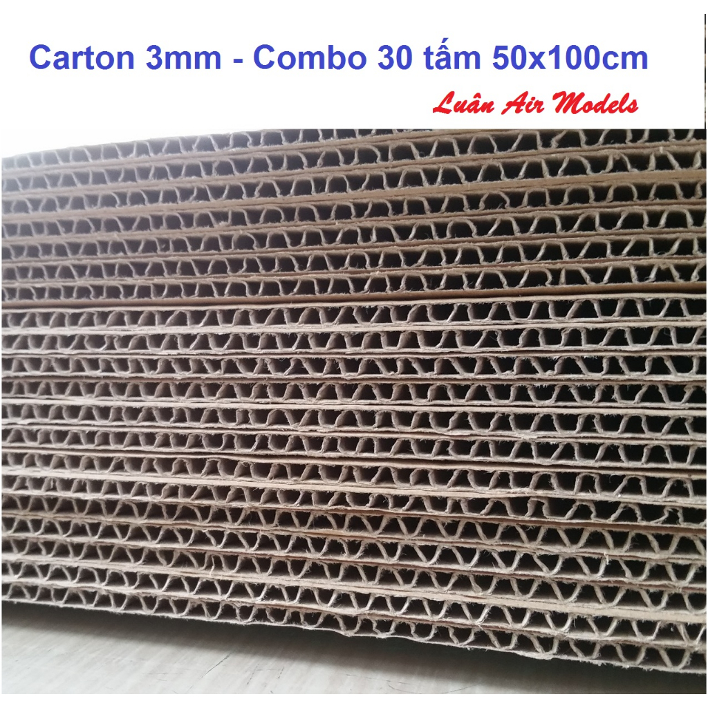 (Khổ 50x100cm) Combo 30 tấm giấy carton các-tông 3 lớp dày 3mm làm mô hình, đồ chơi mầm non STEAM, đóng thùng, trang trí