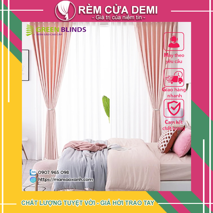 Rèm cửa sổ, rèm phòng MÀU HỒNG PASTEL (Chất liệu BỐ - NHUNG). Ghi chú: chọn mẫu, số đo theo yêu cầu.