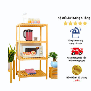 Kệ để lò vi sóng, đồ gia vị nhà bếp, xoong nồi... 3 + 4 tầng HAUSDIRECT gỗ thông nhập khẩu chắc chắn cực đẹp - D18