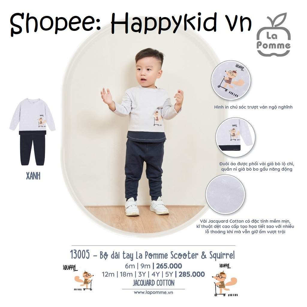18-24M Bộ quần áo dài tay cho bé trai, bé gái LA POMME Scooter & Squirrel 13005