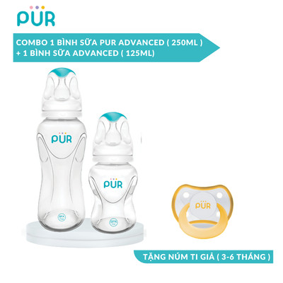 Combo 2 bình sữa Pur Advanced + Núm ti giả Pur