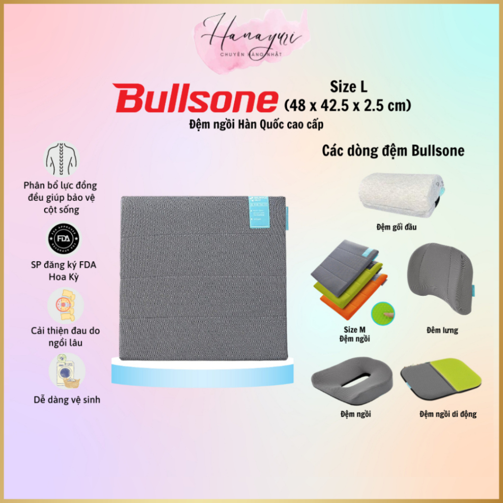 Đệm Ngồi Lót Ghế Xe Hơi, Văn Phòng Bullsone Cao Cấp Size (M, L, Plus+)