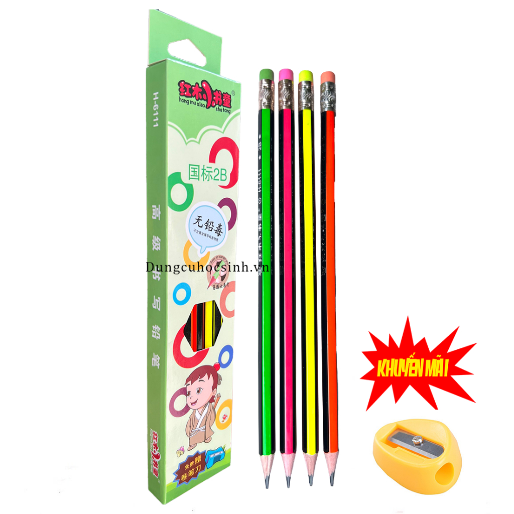 Hộp 12 Cây Viết Chì 30S 2B Nét Đậm H6111 Tặng Kèm Cái Chuốt