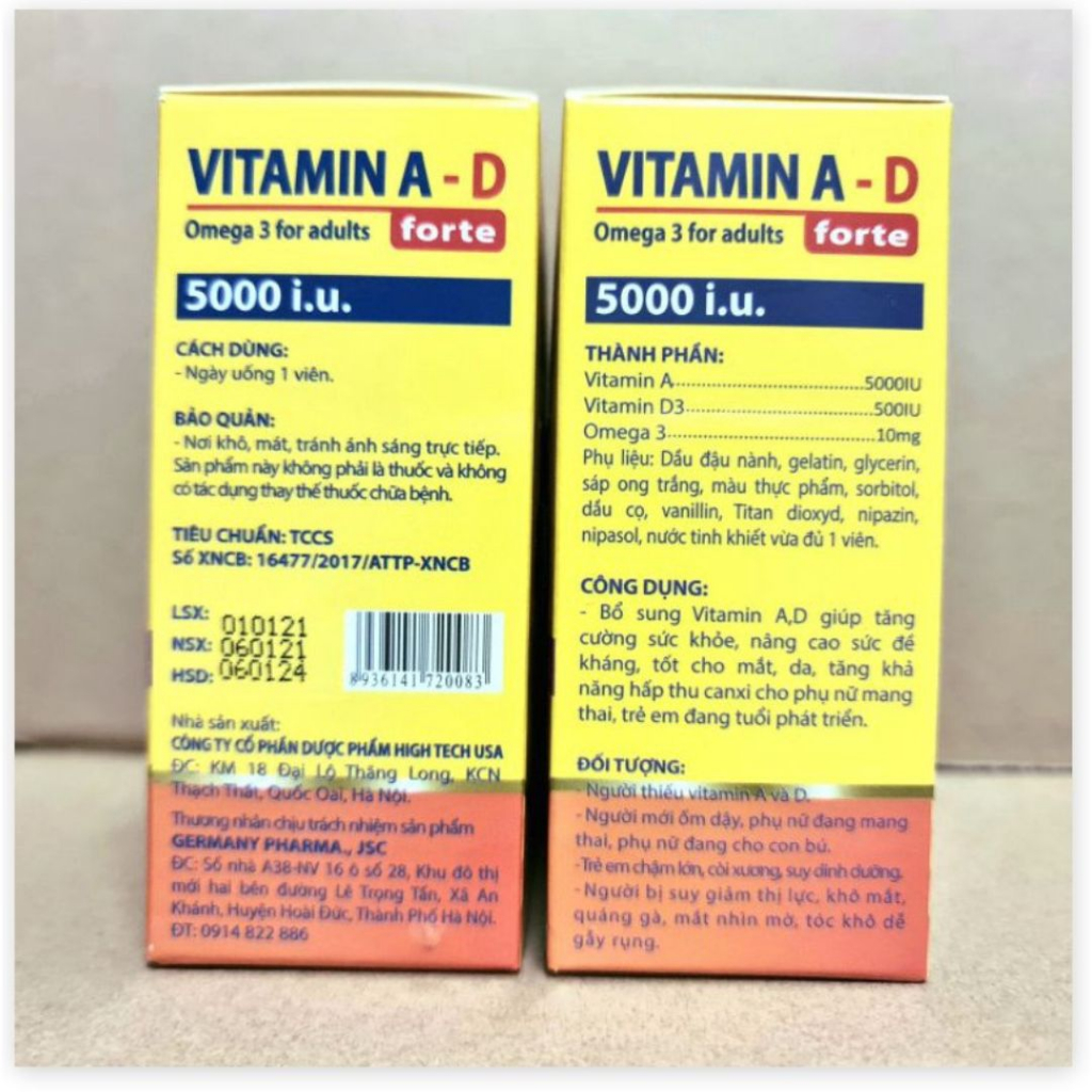 Viên Uống Vitamin A D Bổ Sung Vitamin Giảm Nguy Cơ Khô Mắt Mỏi Mắt Còi Xương Hỗ Trợ Đẹp Da - Hộp 100 Viên