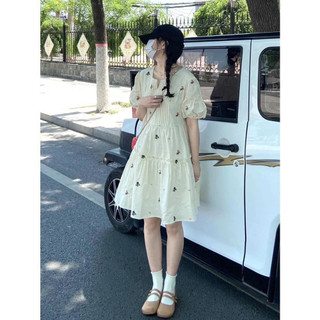 Váy babydoll cộc tay vintage họa tiết hoa nhí xếp ly dáng ngắn