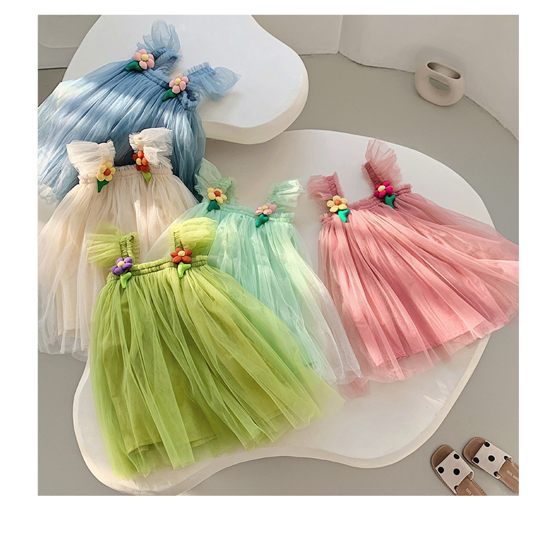 Váy bé gái hãng DuDu Cream đính hoa nổi cực xinh chất voan siêu mềm mịn