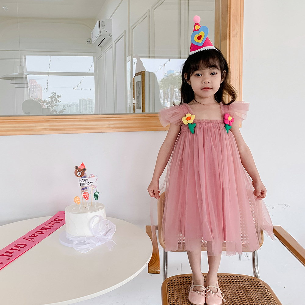 Váy bé gái hãng DuDu Cream đính hoa nổi cực xinh chất voan siêu mềm mịn