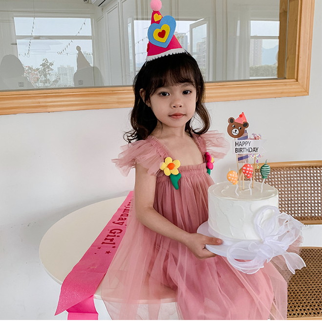 Váy bé gái hãng DuDu Cream đính hoa nổi cực xinh chất voan siêu mềm mịn