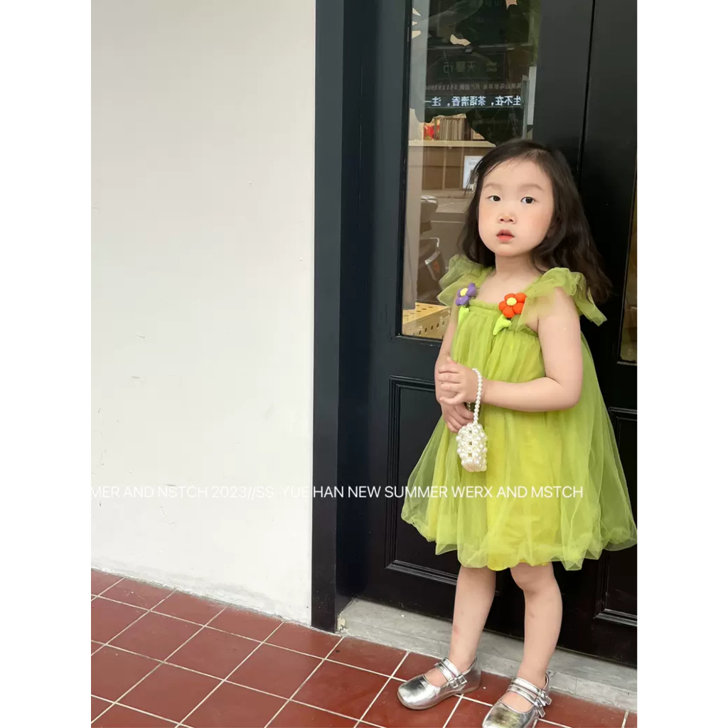 Váy bé gái hãng DuDu Cream đính hoa nổi cực xinh chất voan siêu mềm mịn