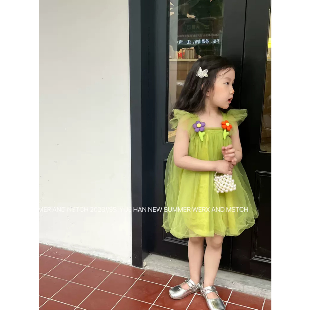 Váy bé gái hãng DuDu Cream đính hoa nổi cực xinh chất voan siêu mềm mịn