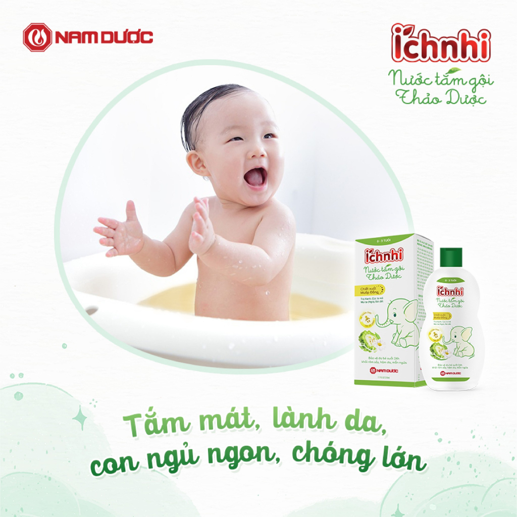 Combo 2 chai Nước tắm gội thảo dược Ích Nhi (0-3 tuổi) bảo vệ bé suốt 24h ngừa rôm sảy, hăm da, mẩn ngứa, 230ml/ 1 chai