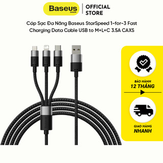 Cáp sạc đa năng baseus starspeed 1-for-3 fast charging data cable usb to m+l+c 3.5a caxs