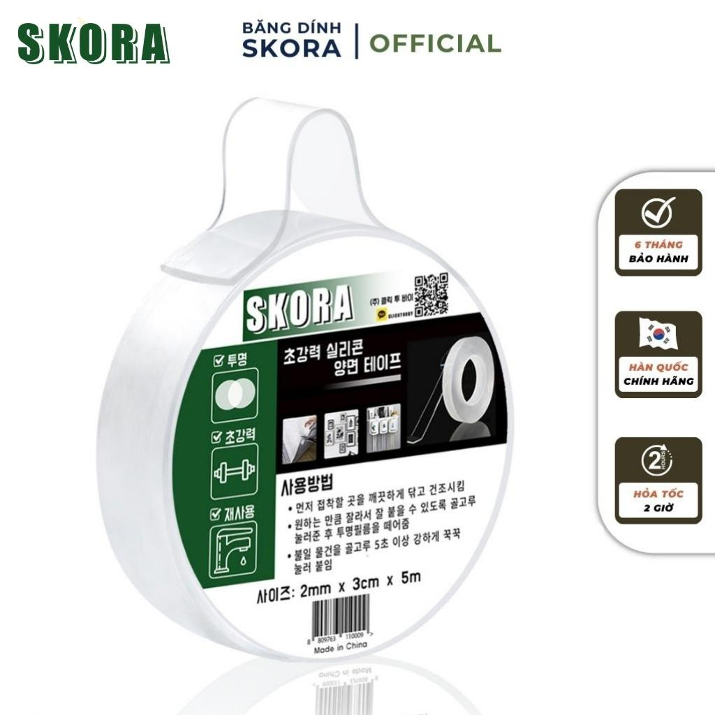Băng dính 2 mặt trong suốt Skora thương hiệu Hàn Quốc băng keo nano đa năng dày 2mm siêu dính bảo hành 6 tháng