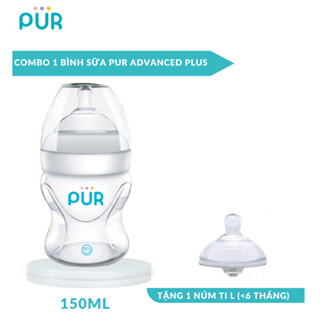 Combo Bình sữa cổ rộng Pur Advanced Plus 150ml (có sẵn núm S 0-3th) + núm lẻ L (L=F)