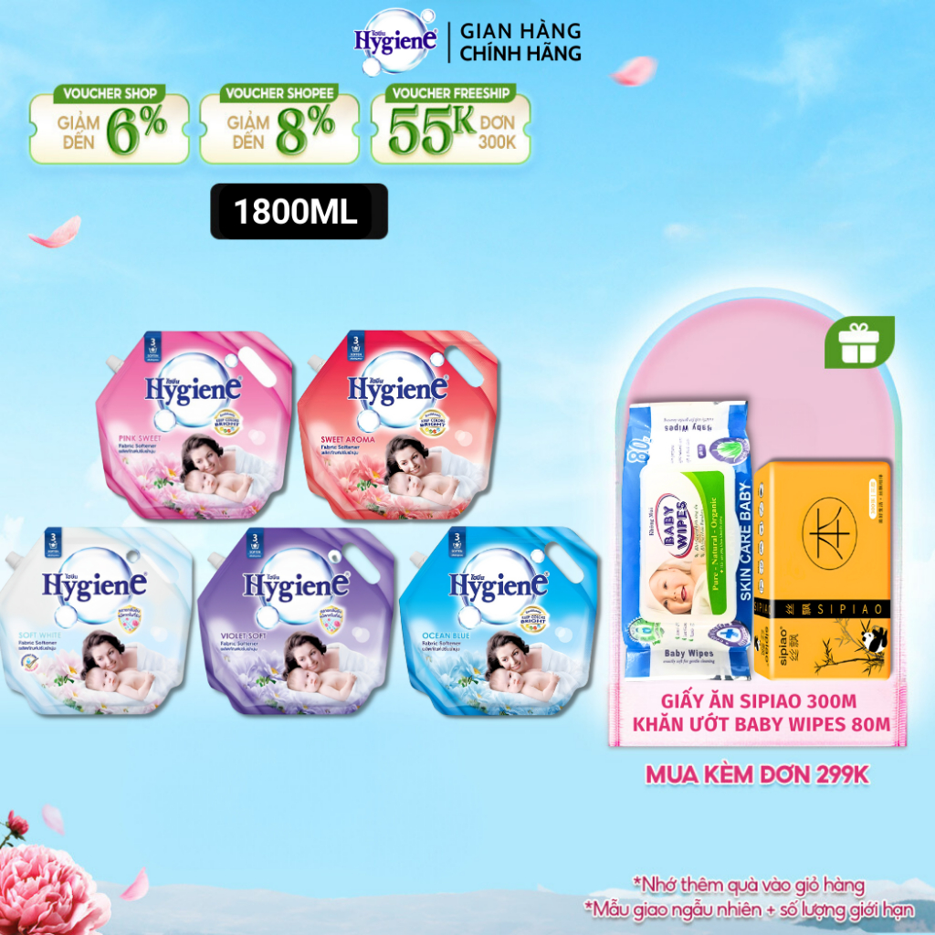 Nước Xả Vải Hygiene Thái Lan Giặt Xả Quần Áo Siêu Đậm Đặc Làm Mềm Vải 1800ml