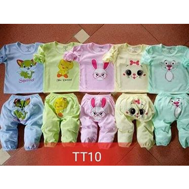HÀNG LOẠI 1 - Set 5 bộ dài cotton 2 chiều chui đầu cho bé từ 3-14kg