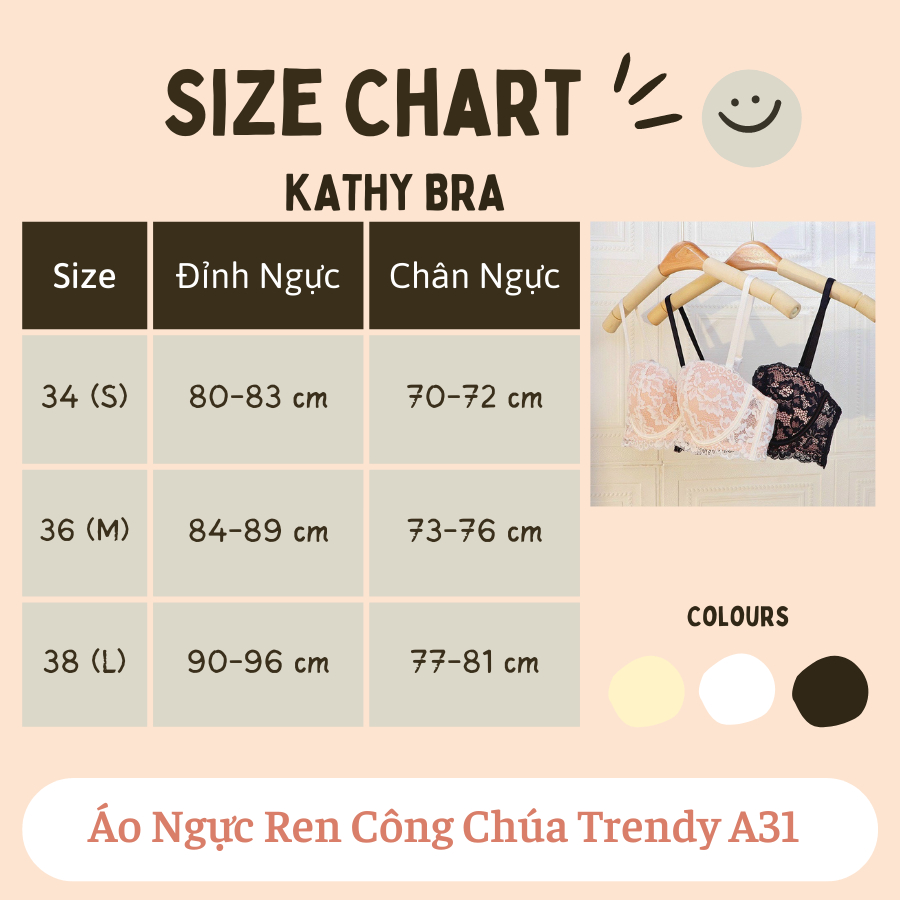 A31 Áo Ngực Ren KATHY BRA Nâng Ngực Cao Cấp Có Gọng Mút Vừa Cúp Ngang Tạo Khe Tôn Vòng 1