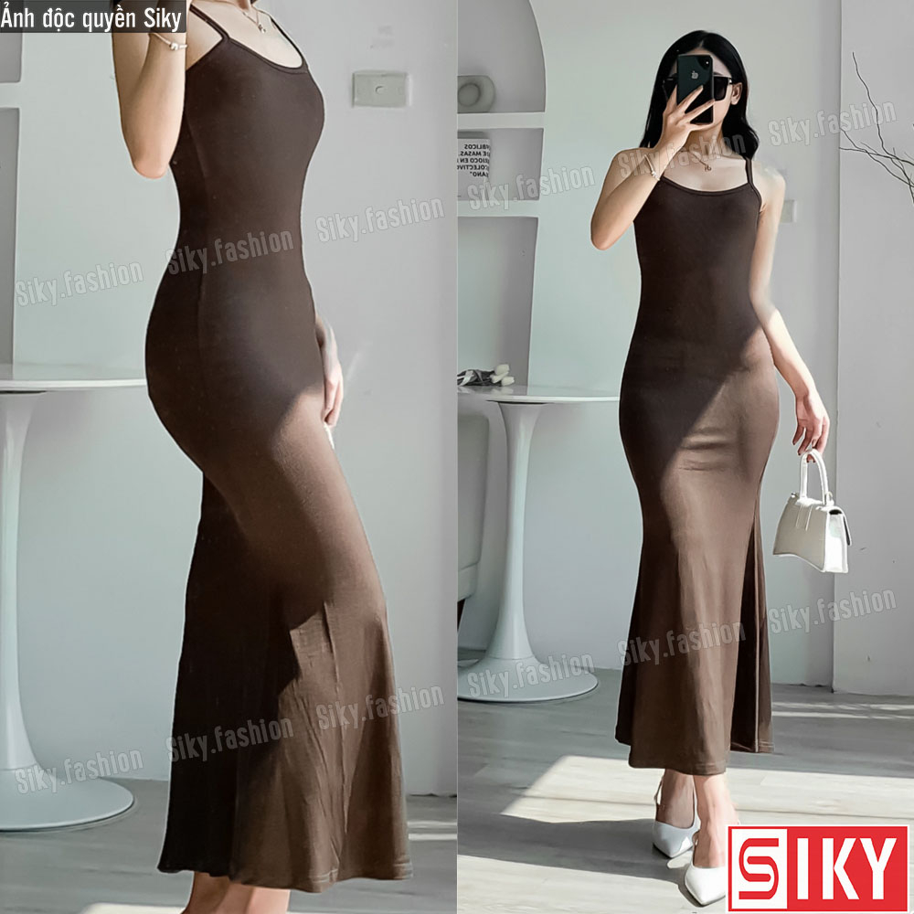 Đầm Body Nữ Dáng Dài Đuôi Cá Len Tăm, Váy ôm body sexy Hai Dây 3 Màu tôn dáng cực đỉnh - SIKY VBD02