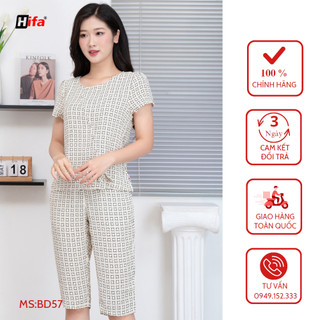 Bộ Đồ Ngủ, Bộ Mặc Nhà Nữ HIFA Chất Đũi Lụa Cao Cấp Quần Lửng Áo Cộc Mặc Thoải Mát, Thoáng Mát : BD57