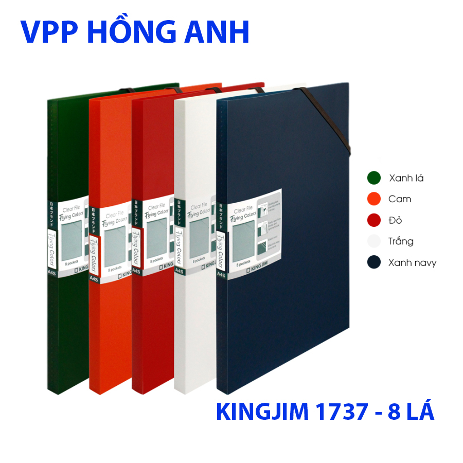 Bìa Lá A4 King Jim Clear File 1737 - 8 ngăn có dây cột