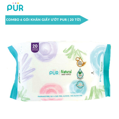 Combo 6 gói khăn ướt Pur loại 20 tờ, dịu nhẹ cho bé