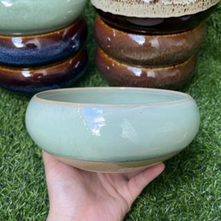 Chậu sứ men hỏa biến hình tròn dẹp 12.5cm - Nhiều màu - Solar Garden