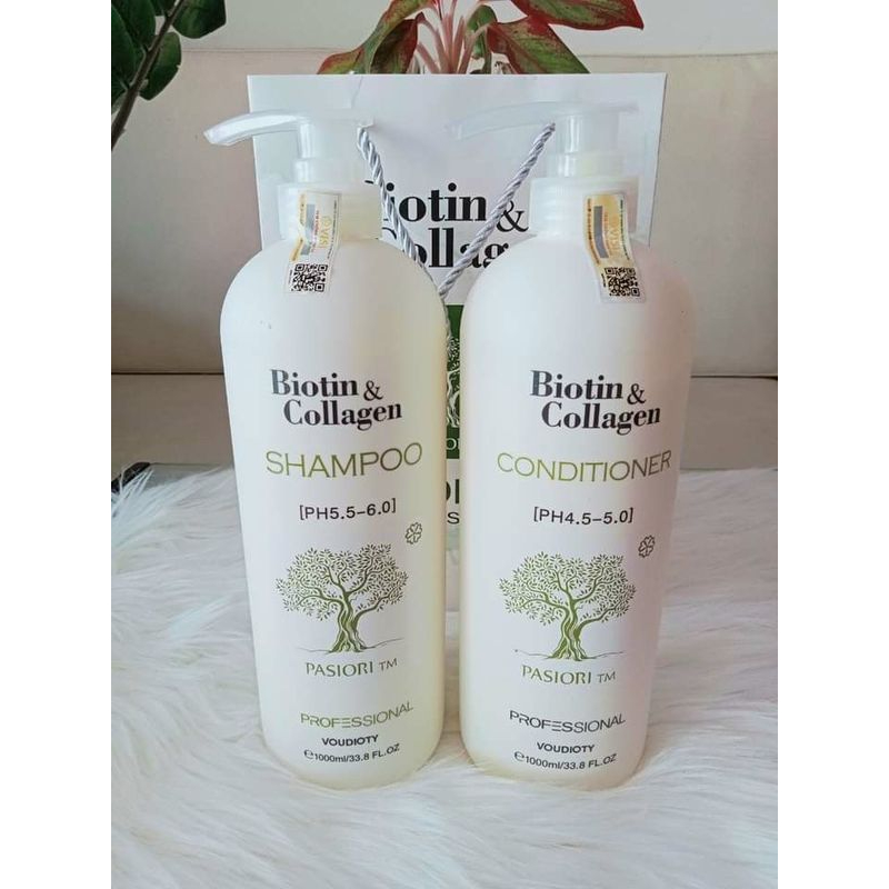 Dầu gội xả phục hồi, chống rụng tóc Biotin Collagen Voudioty trắng 1000ml, Biotin trắng