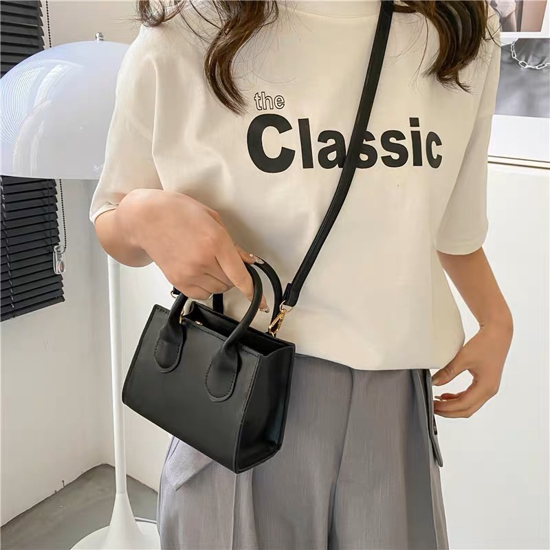 Túi đeo chéo nữ mini da trơn 2 quai bag.thuhien