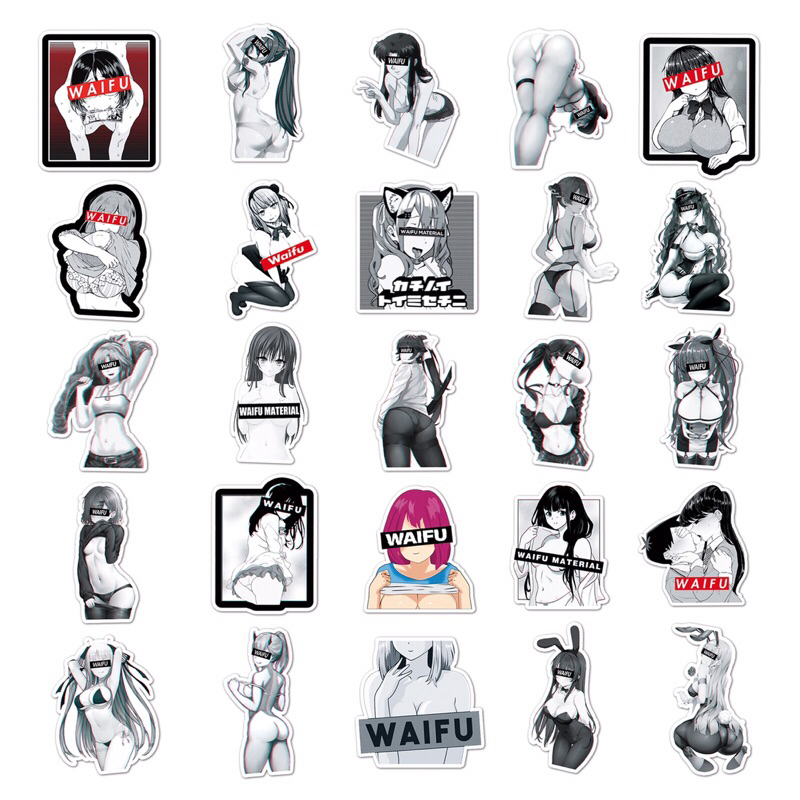 Set 50 Sticker Sexy Waifu Hentai Ecchi Girl Dán Laptop,Điện Thoại, Ván Trượt, Vali , Dán Đàn - Decal PVC Chống Thấm Nước