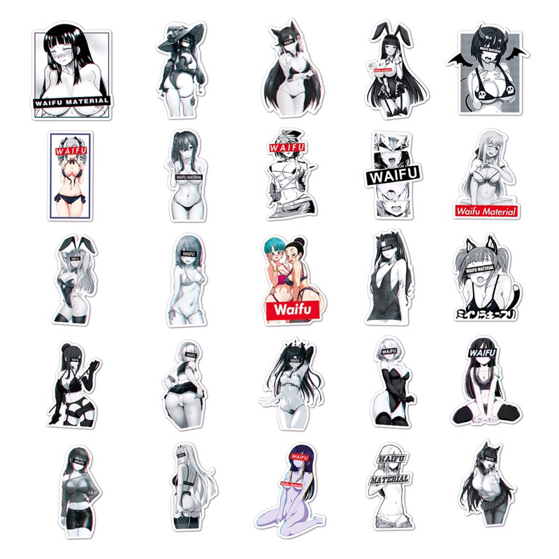 Set 50 Sticker Sexy Waifu Hentai Ecchi Girl Dán Laptop,Điện Thoại, Ván Trượt, Vali , Dán Đàn - Decal PVC Chống Thấm Nước