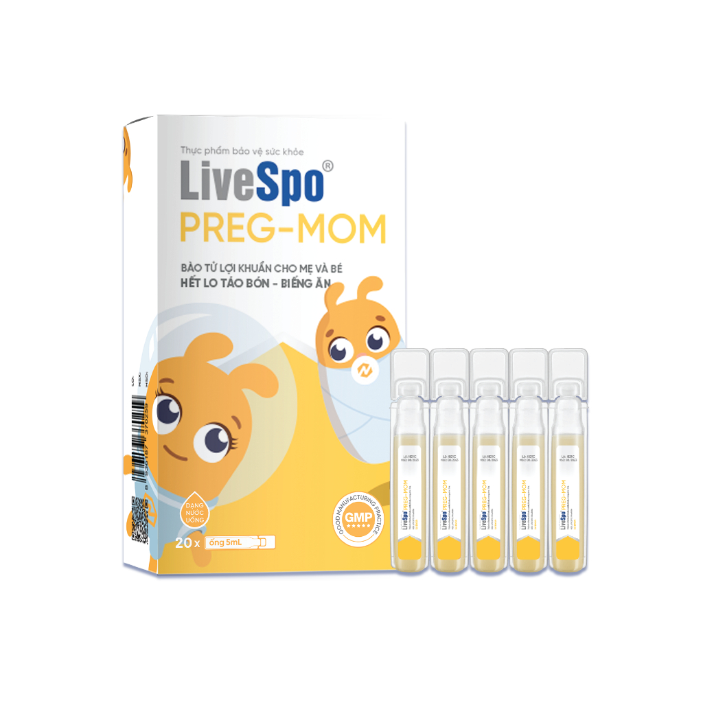 Combo2 Men tiêu hóa bào tử lợi khuẩn cho bé LiveSpo PREGMOM (20 ống x 5ml)
