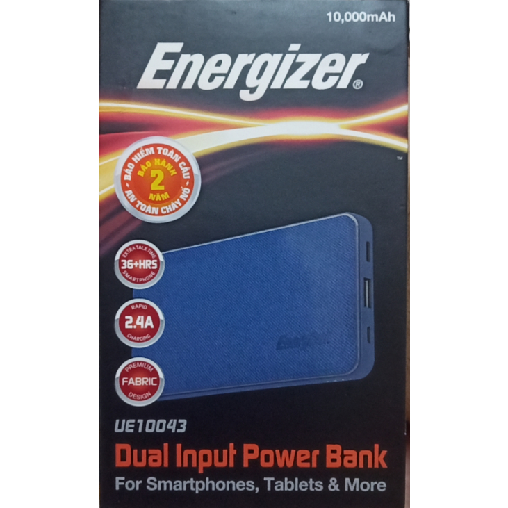 Pin Sạc dự phòng Energizer 10000mAh UE10043 - Sạc nhanh - Thiết kế bọc Fabric độc đáo
