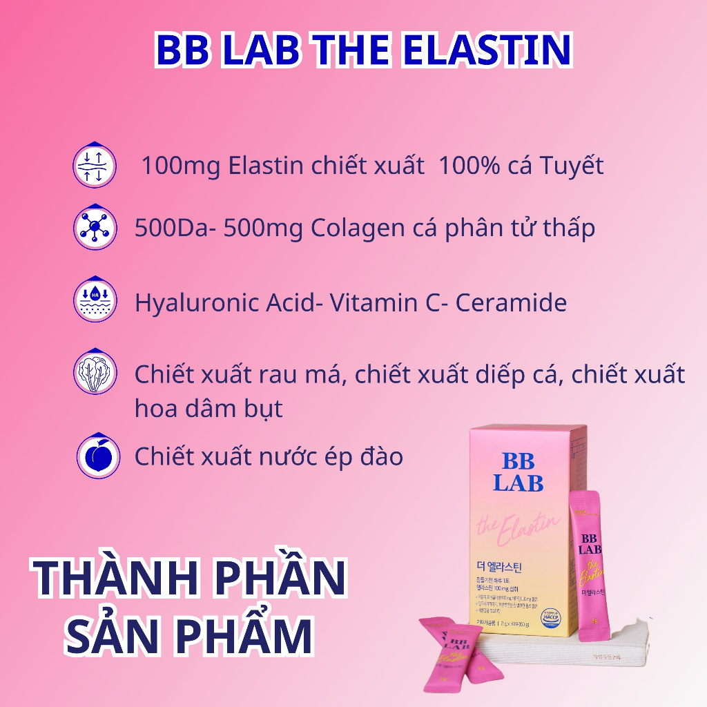 Bột uống BB LAB The Elastin Bổ Sung Elastin, Vitamin C Giúp Da Khỏe Mạnh Trẻ Đẹp Làm Chậm Quá Trình Lão Hóa 2g x 30 Gói