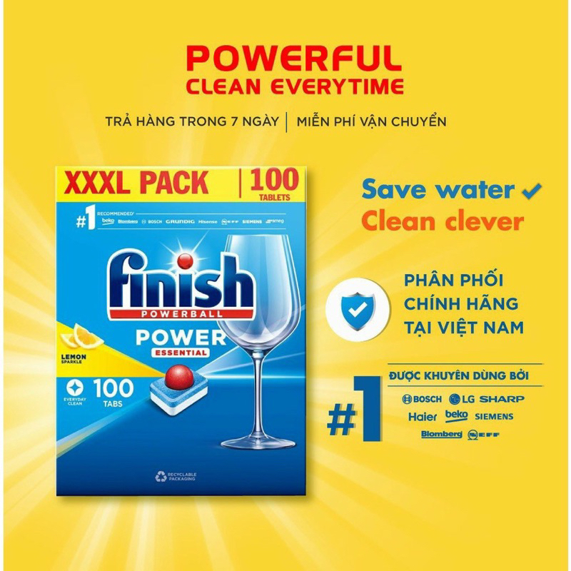 VIÊN RỬA CHÉN BÁT FINISH POWER ESSENTIAL HỘP 100 VIÊN