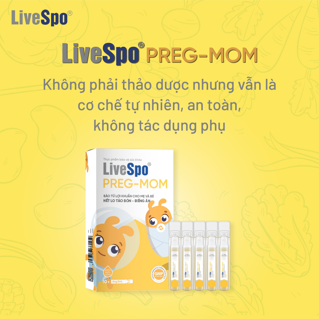 LiveSpo PREGMOM - Bào tử lợi khuẩn cho MẸ và BÉ, hết lo táo bón, biếng ăn.