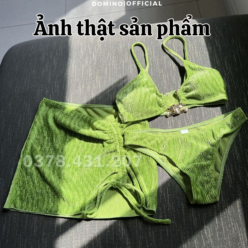 Bộ Đồ Bơi Bikini Ba Mảnh Domino Rút Eo Nhiều Màu Sắc