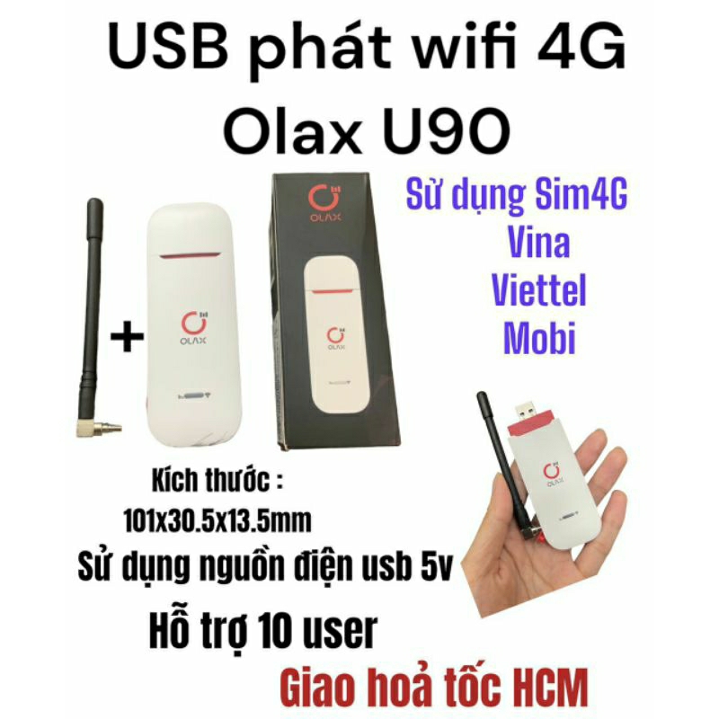 Bộ Phát USB WiFi 4G OlaX U90 Tốc Độ Cao Tặng Kèm Ăng Ten Sử Dụng Được Sim Wintel
