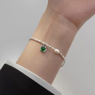 Vòng tay bạc s925 thương hiệu AROCH JEWLERY họa tiết đá xanh s5534 
