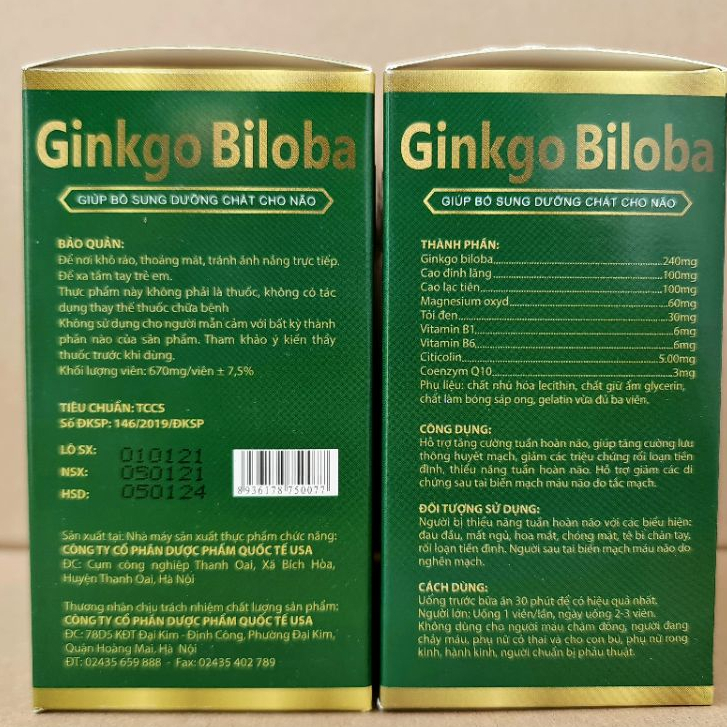 Hoạt huyết dưỡng não GINKGO BILOBA 240mg xanh đậm giúp bổ sung dưỡng chất