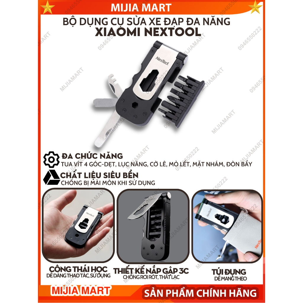 Bộ dụng cụ sửa xe đạp đa năng Xiaomi Nextool, bộ dụng cụ sửa chữa đa năng đa chức năng, siêu gọn, dễ mang theo