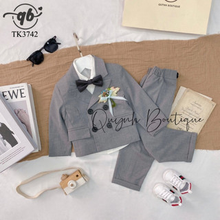 Đồ bé trai vest bé trai thiết kế lãng tử kèm áo sơ mi,nơ và hoa cài quỳnh boutique
