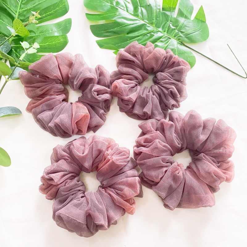 Scrunchies vải nhiều màu - dây buộc tóc vải lưới tutu màu tím