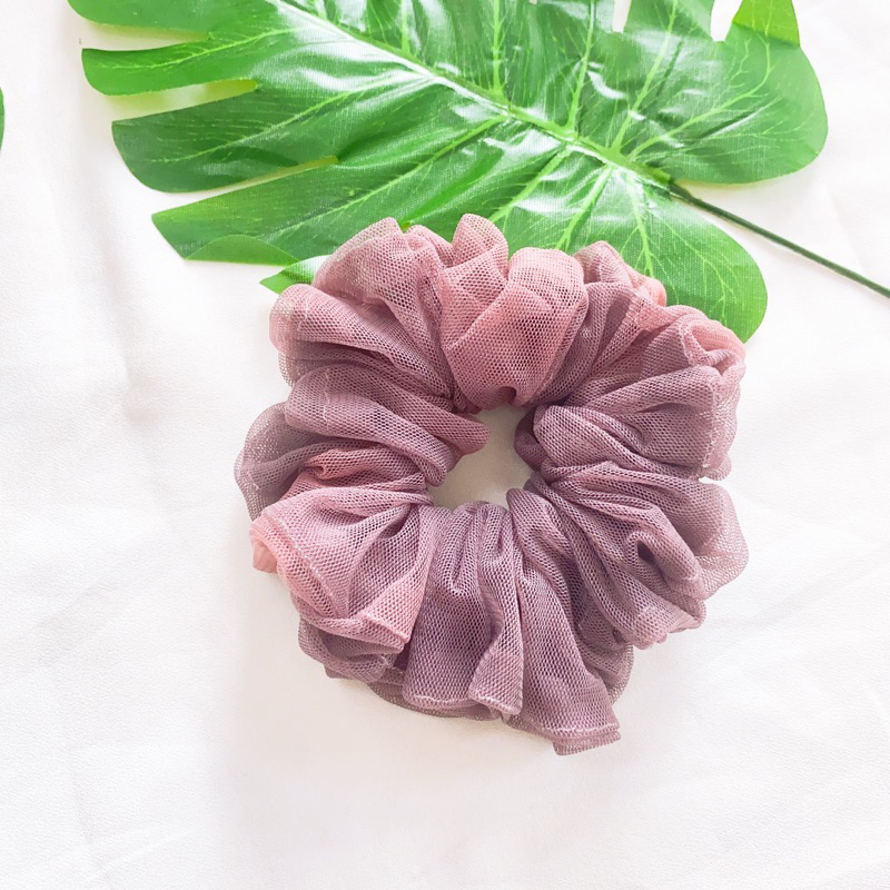 Scrunchies vải nhiều màu - dây buộc tóc vải lưới tutu màu tím