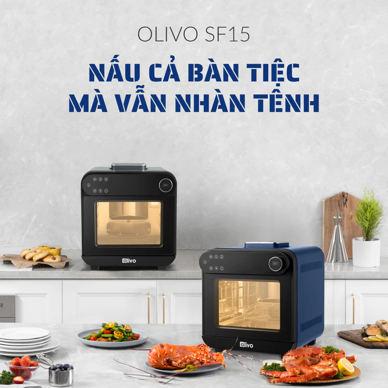 Nồi Chiên Hơi Nước Olivo SF15, 37 Chức Năng, Dung Tích 15L, Hàng Chính Hãng, Tặng Găng Tay, Kẹp Gắp Thức Ăn